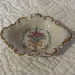 Floral Decorative Dish with Gold Accents